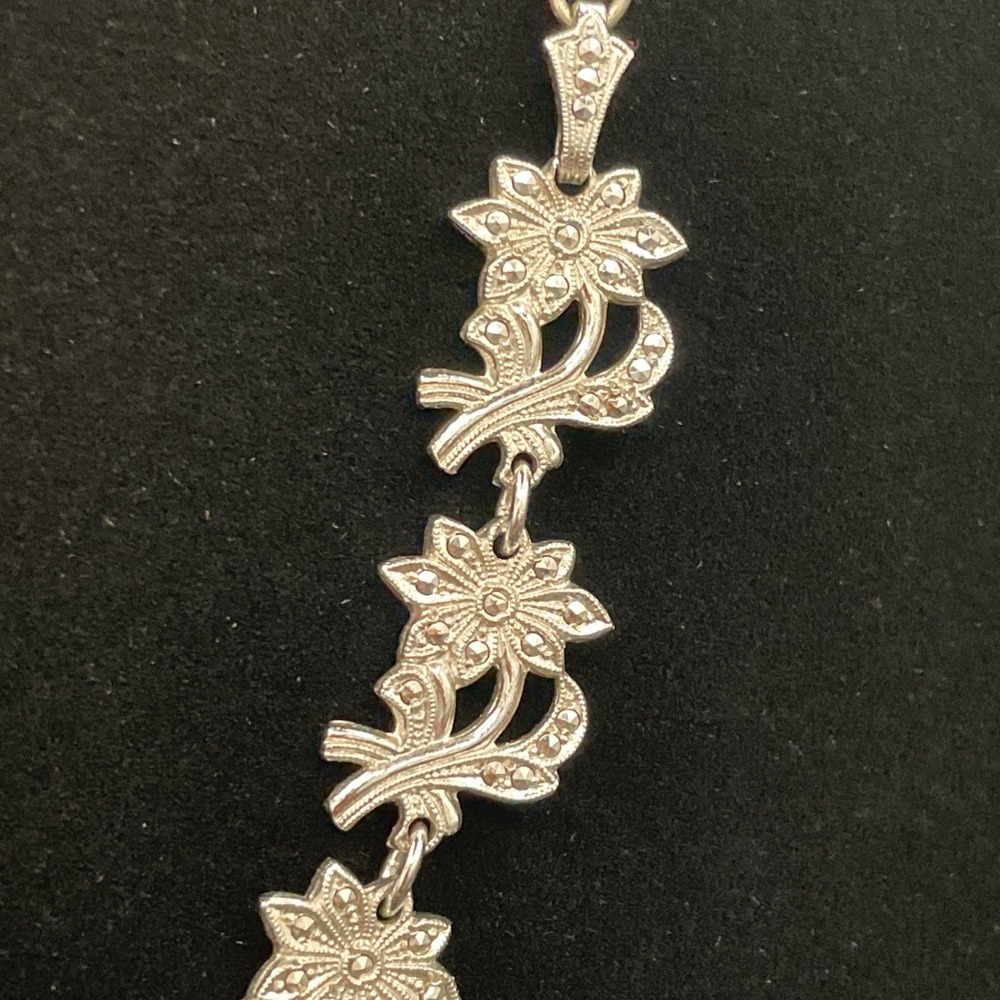 Sterling Silver 925 And Marcasite Necklace B&K 15" Art Deco Vintage 19.86g - Picture 4 of 13